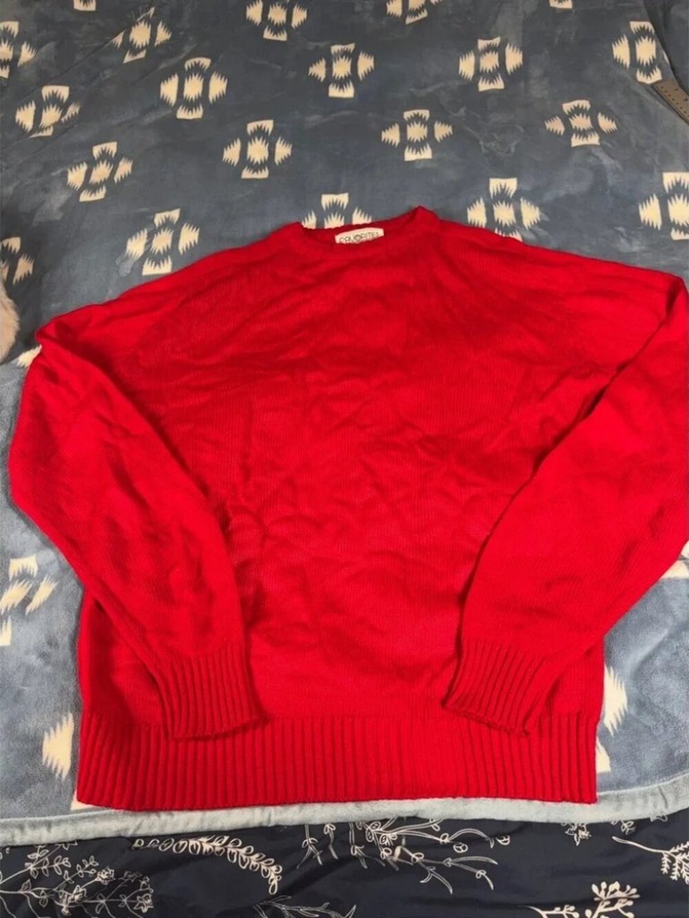 Favorites Womens Red Acrylic Knit Crew Neck Raglan Sleeve Pullover Sweater L
